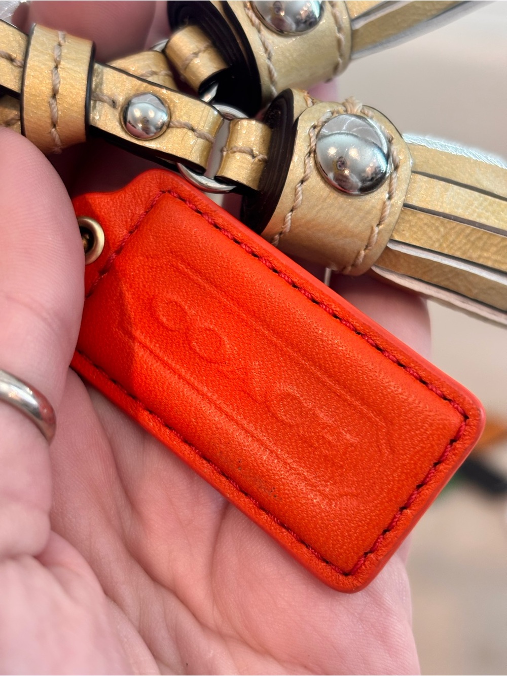 COACH Legacy Leather Tassels & Orange Hangtag Keychain Bag Charm - Picture 9 of 9